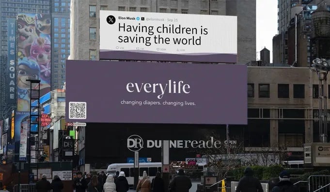 Pro-Life Diaper Company Puts Elon Musk's X Post on Billboard in Times Square | The Gateway Pundit